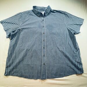 HB Fit By DXL Shirt Mens 3XL Short Sleeve Blue Plaid Button Front Casual EUC
